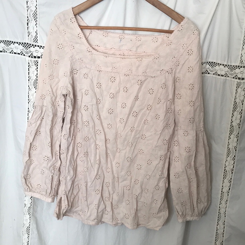 Pale Peachy-Pink Boho Peasant Blouse
